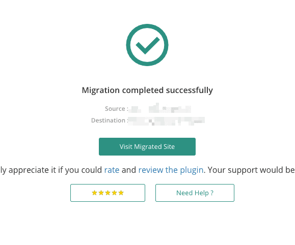 Migration completed successfully message