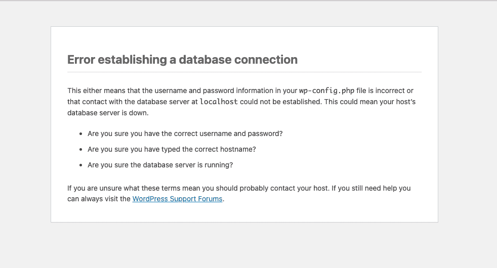 error establishing a database connection notification