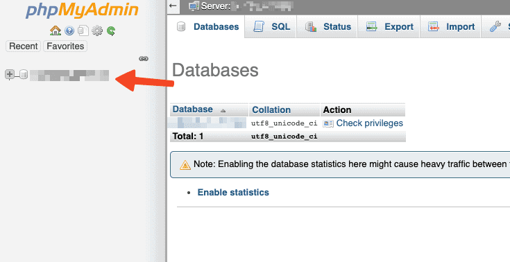 select database in phpMyAdmin