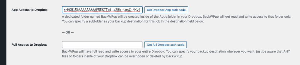 choosing the level of access to dropbox