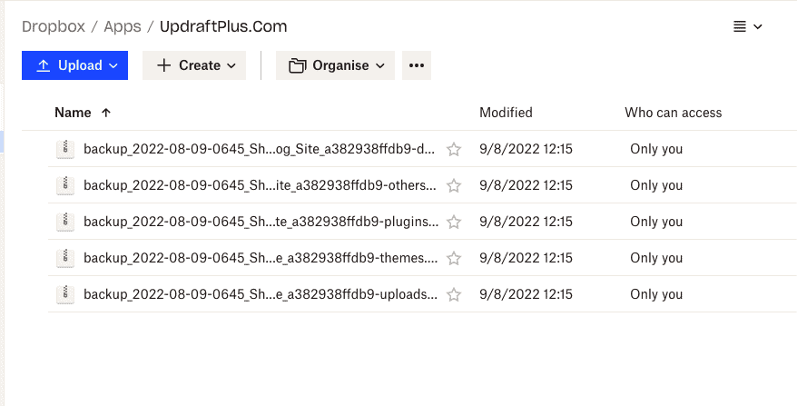 Backup zip files in dropbox