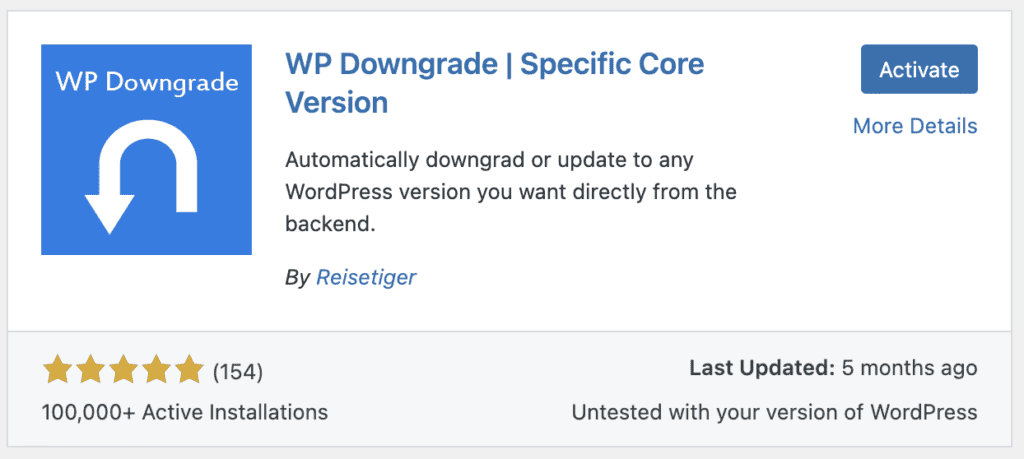 WP downgrade plugin