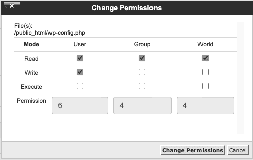 changing WordPress file permissions