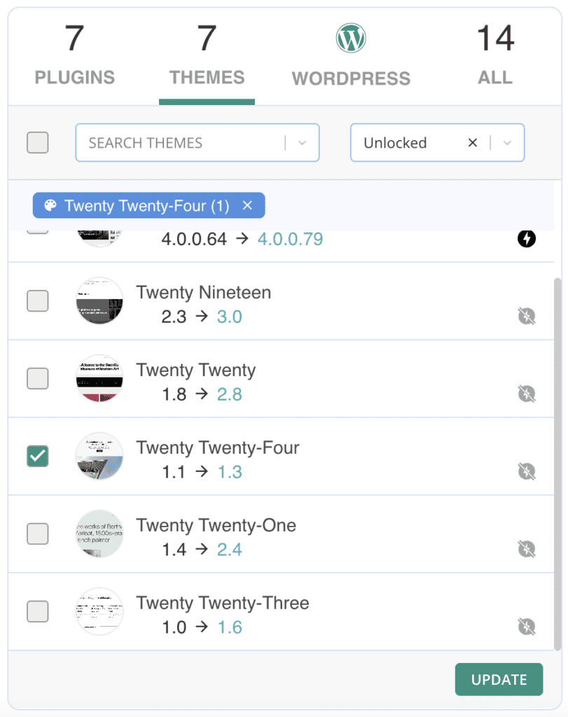Select the theme you want to update