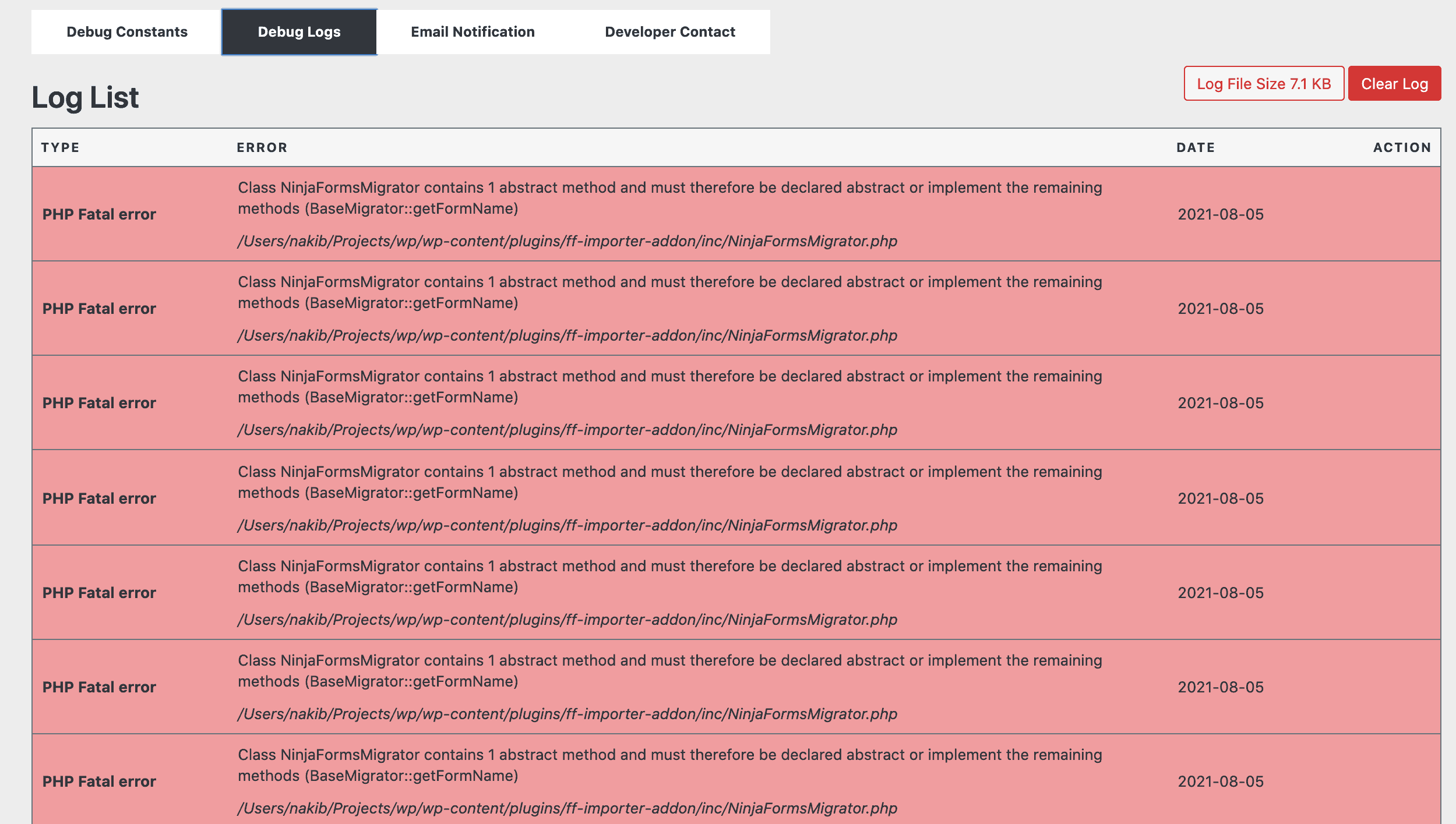 WP Debug Log