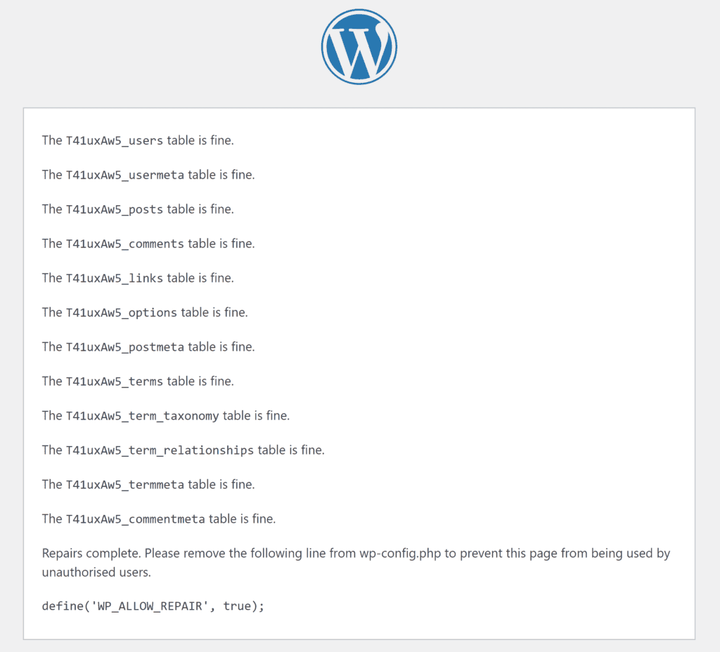 WordPres Database Repaired