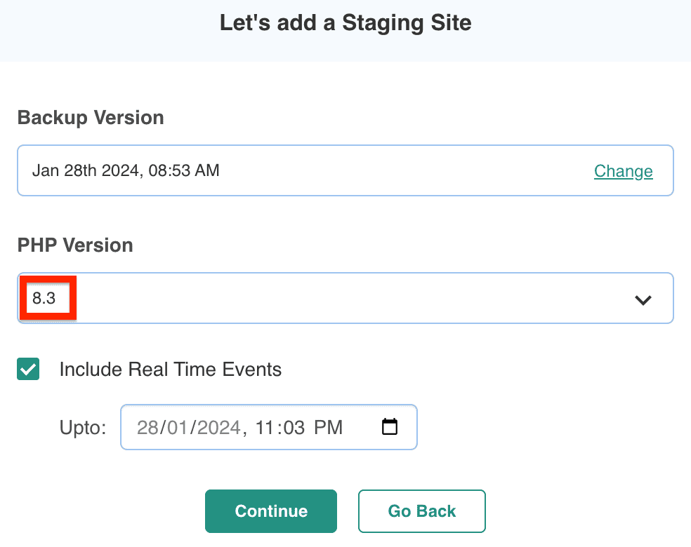 Staging PHP 8.3 dropdown selection menu
