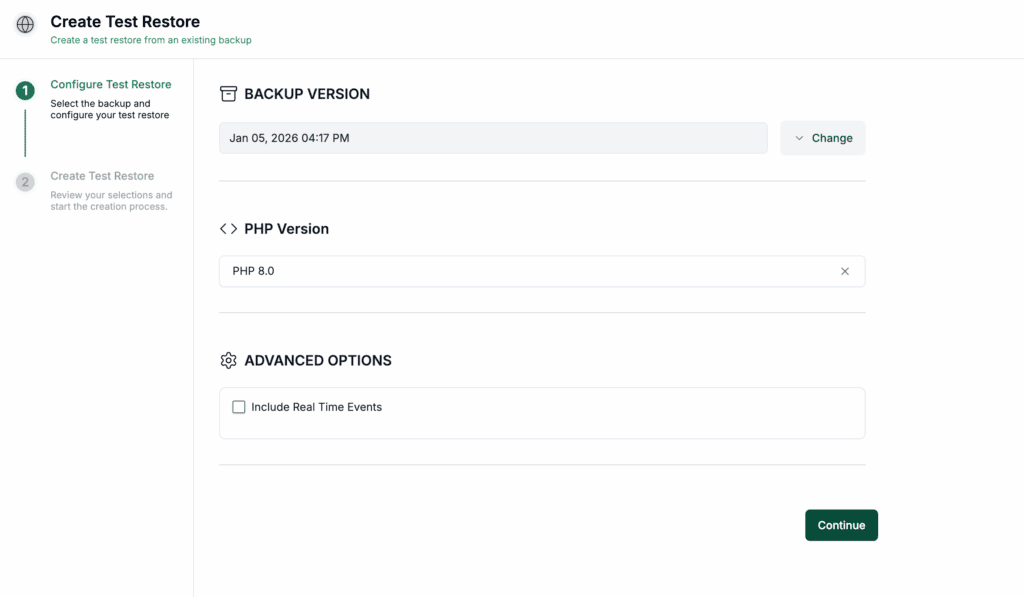 Configure test restore