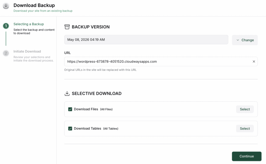 Download backups via BlogVault