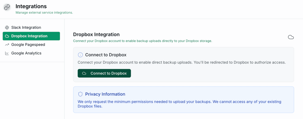 Dropbox integration BlogVault