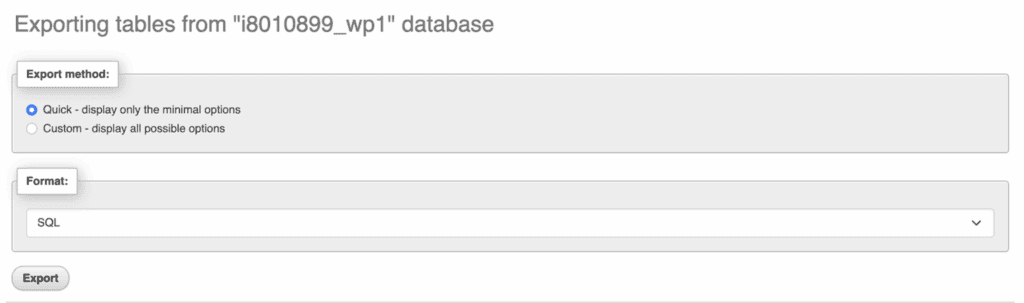 Export database
