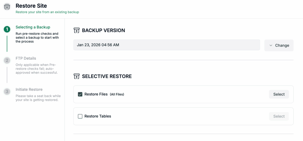 Select backup version