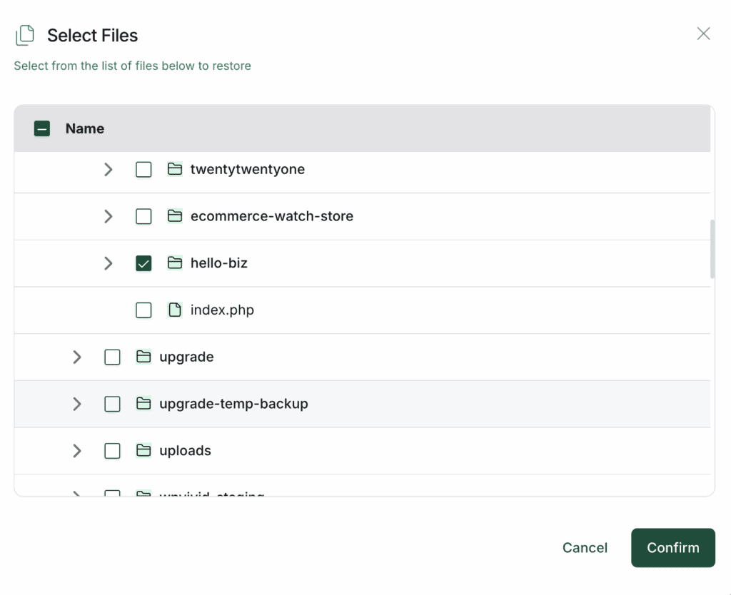 Choose theme folder for restore