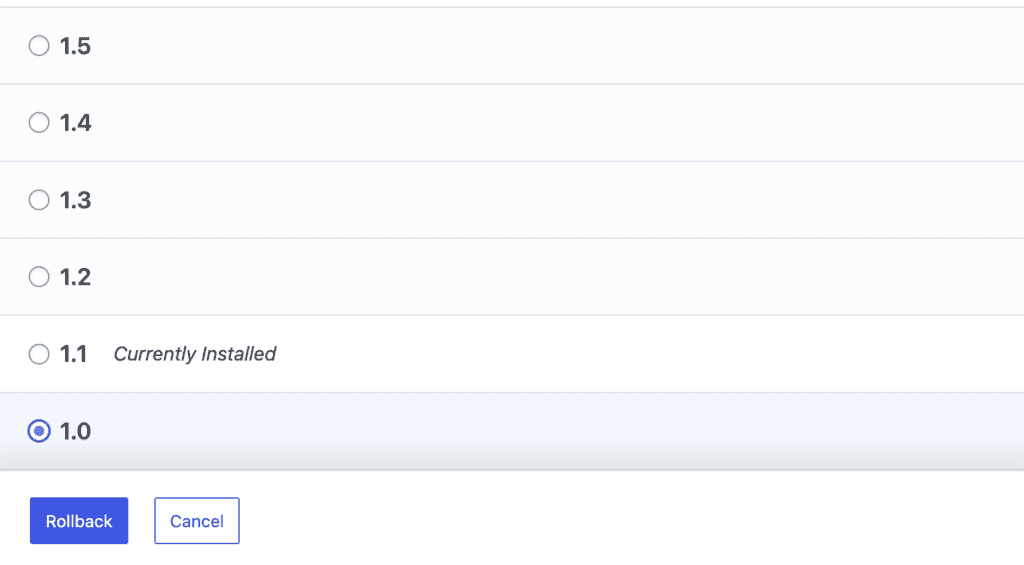 select rollback version