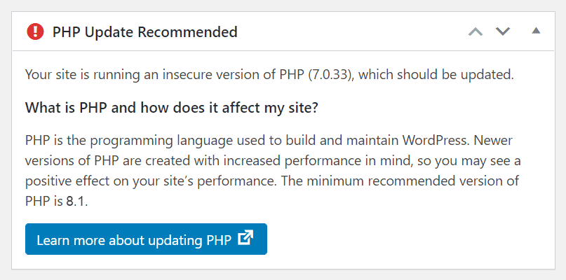 php update recommendation notice