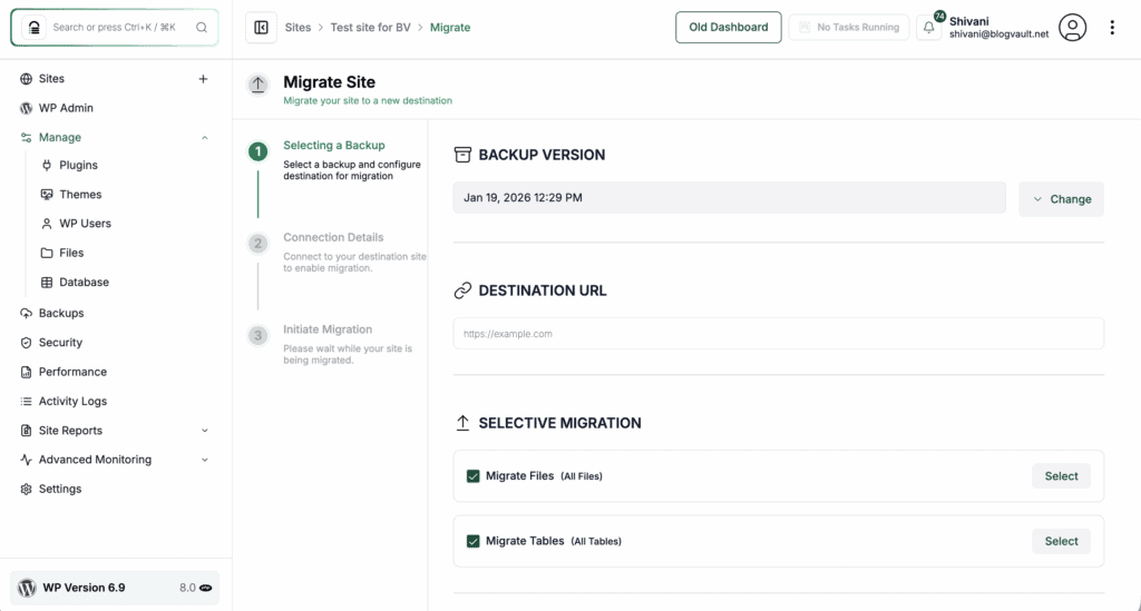Migrate site using BlogVault