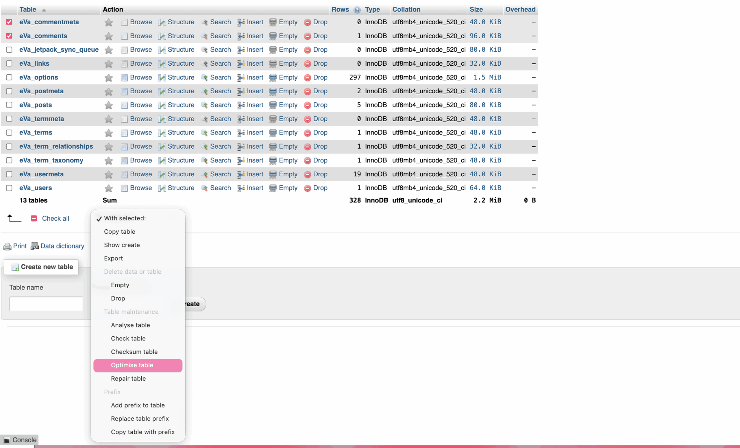 Optimise database table