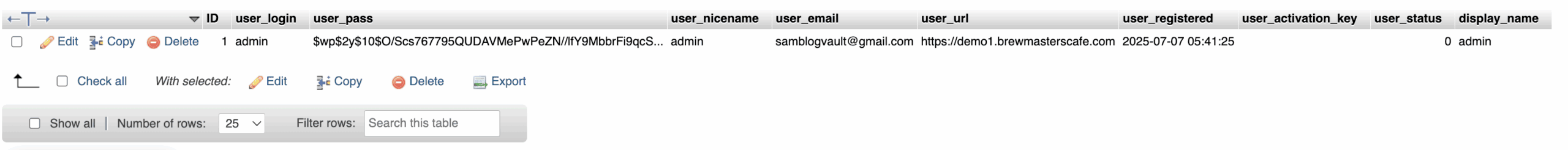 User edit in database