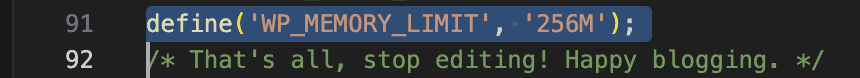 increase memory limit via wp-config.php file