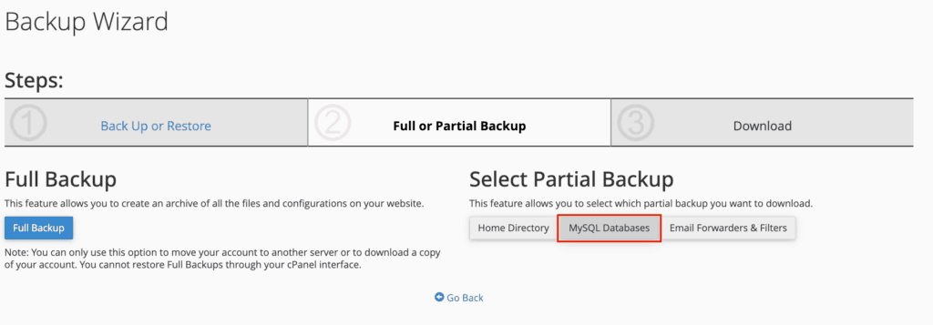 Full/partial backup selection