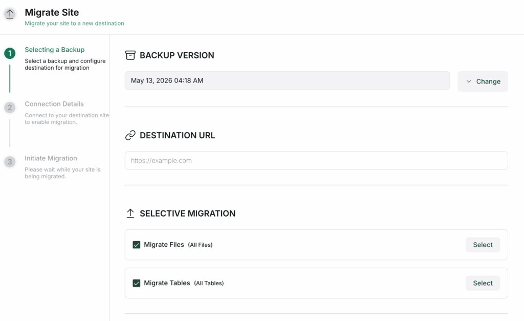 migrate site via blogvault