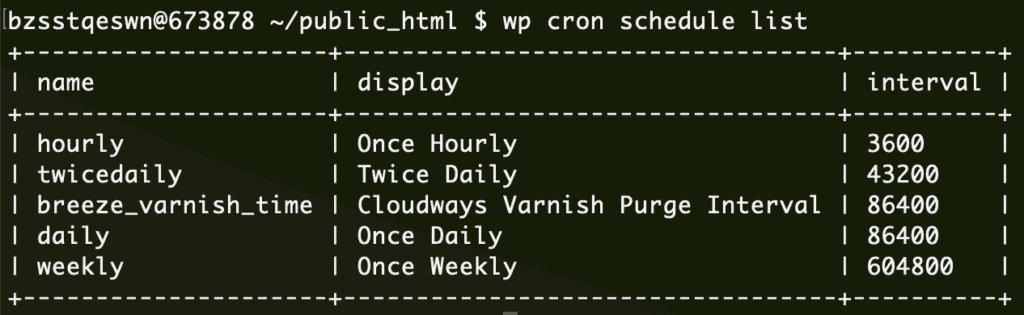 wp cron schedule list in wp-cli