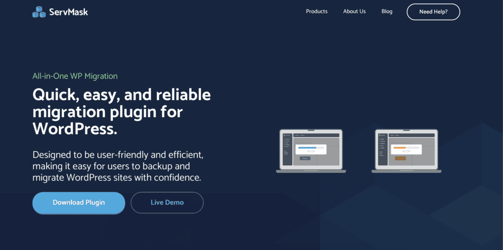 all in one wp migration home page