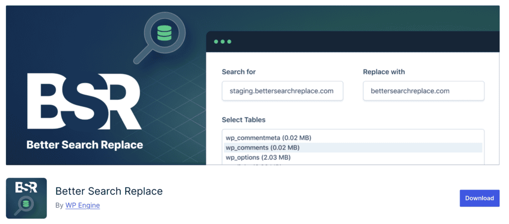 Better Search Replace plugin