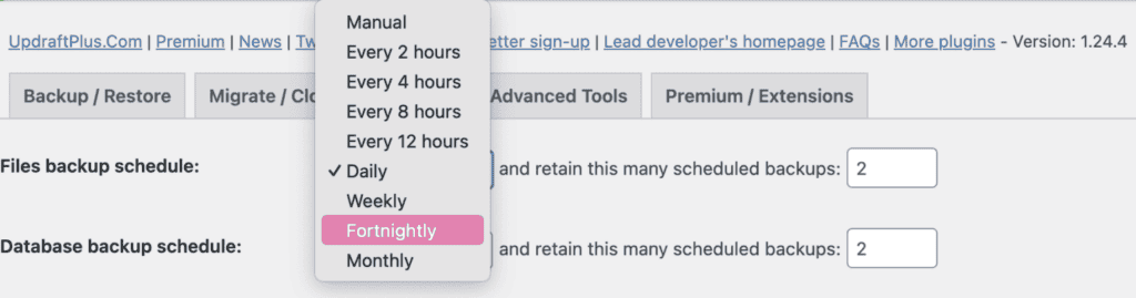 Free backup schedule duration