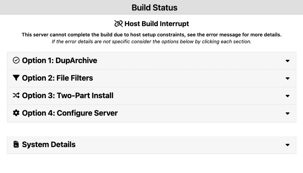 Lite backup failed