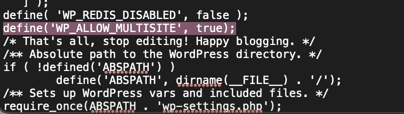 Add multisite constant to wpconfig