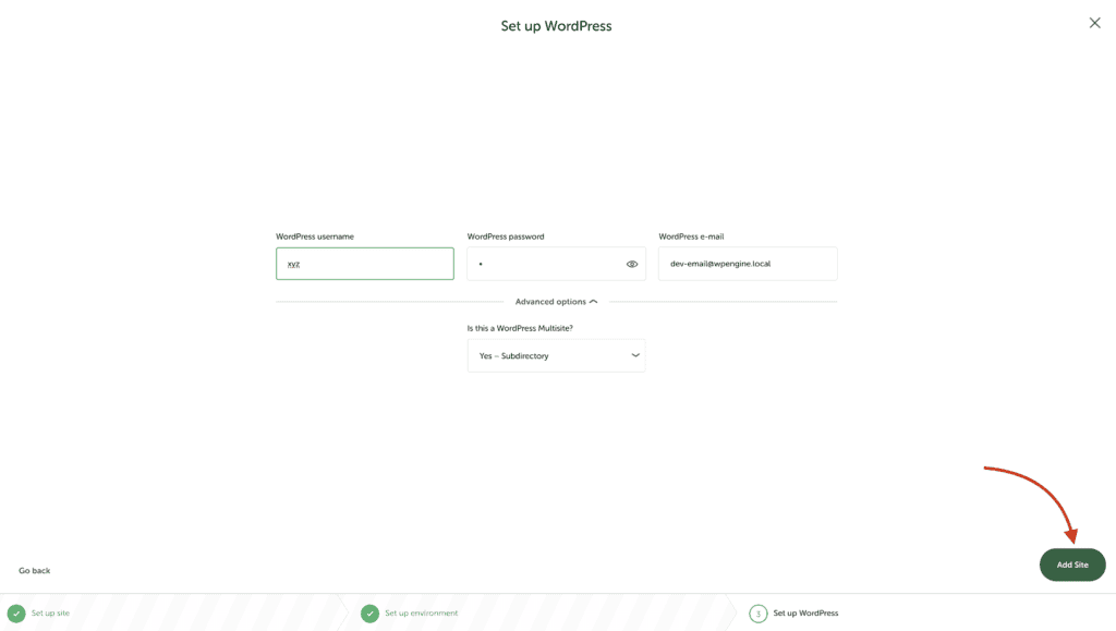 Add site to setup multisite