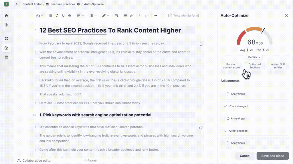 Content editor Surfer SEO