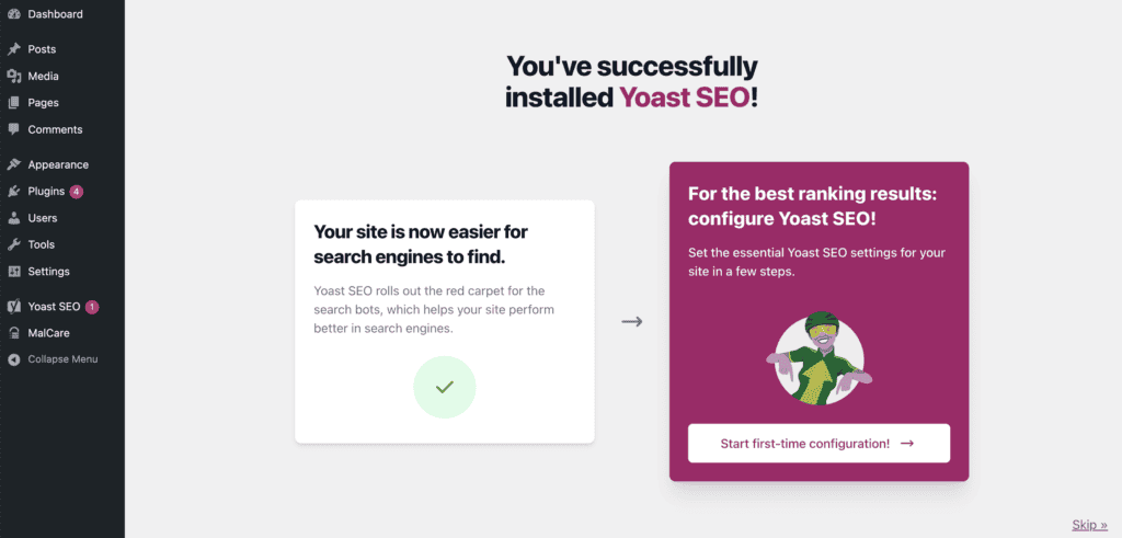 First time configuration Yoast