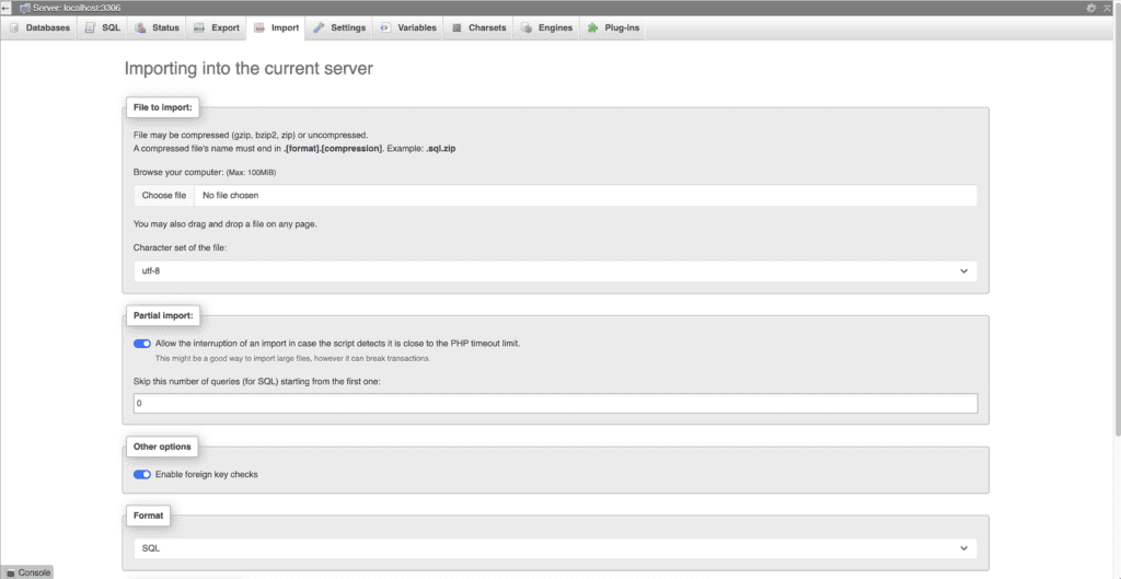Import database
