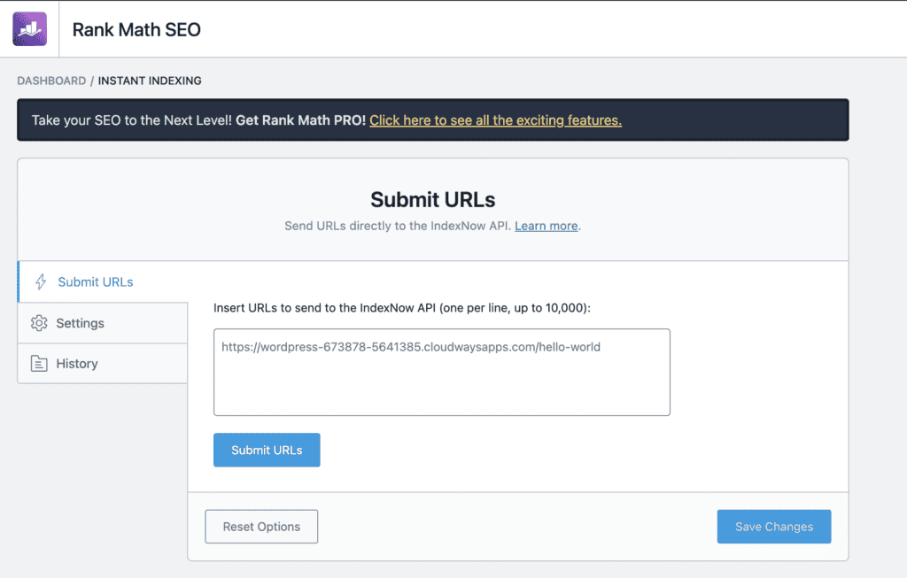 Rank Math instant indexing
