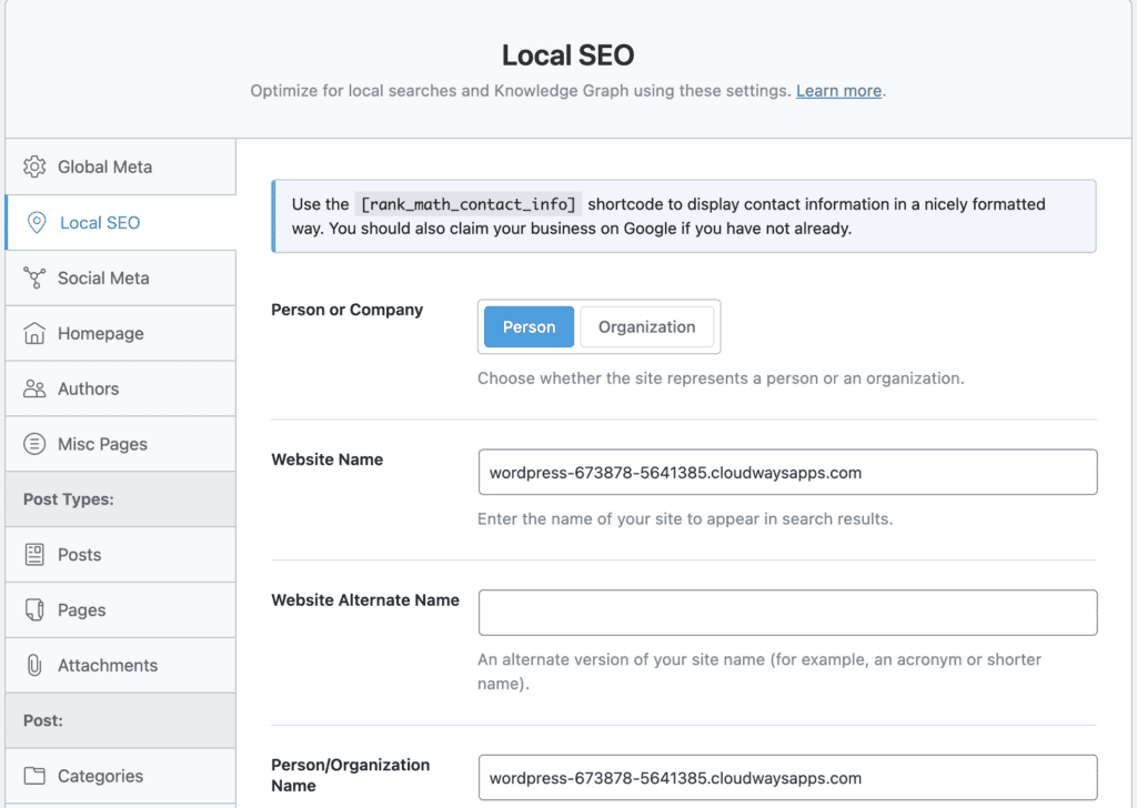 Rank Math local seo