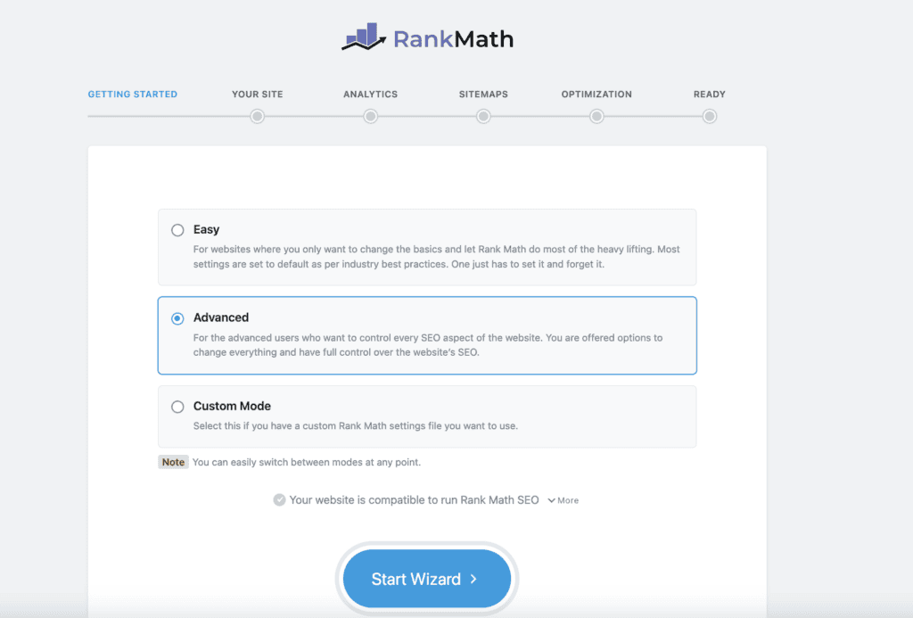 rank math setup wizard
