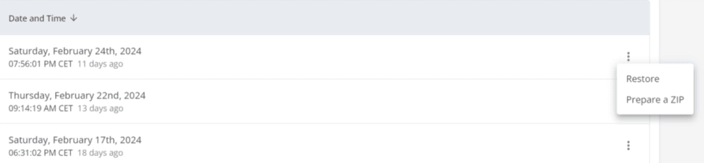 Restore site bluehost