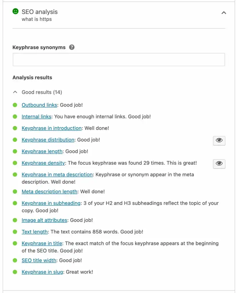 SEO analysis yoast feature