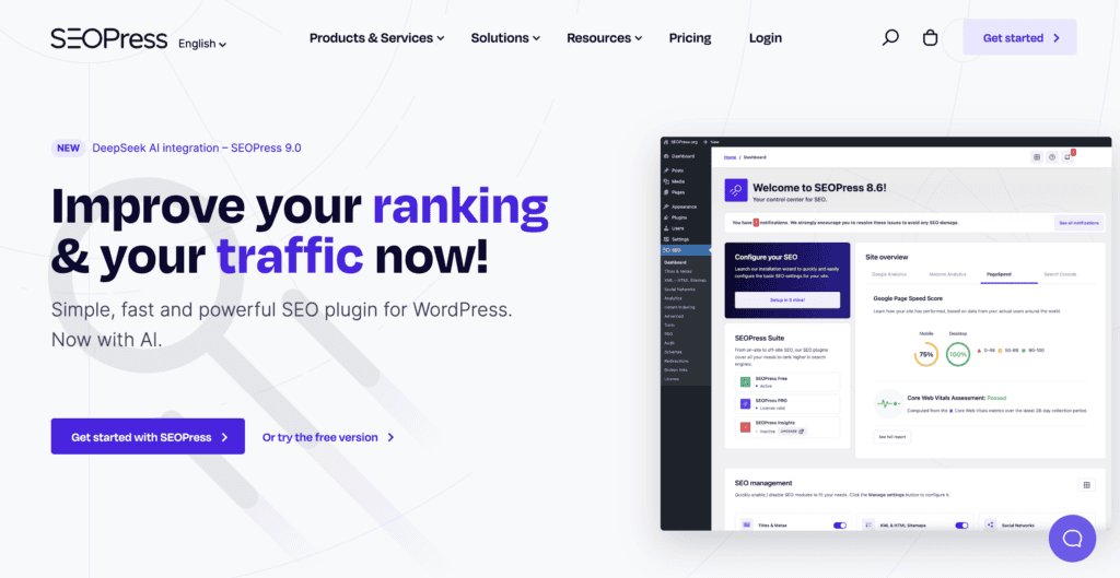 SEOPress review homepage