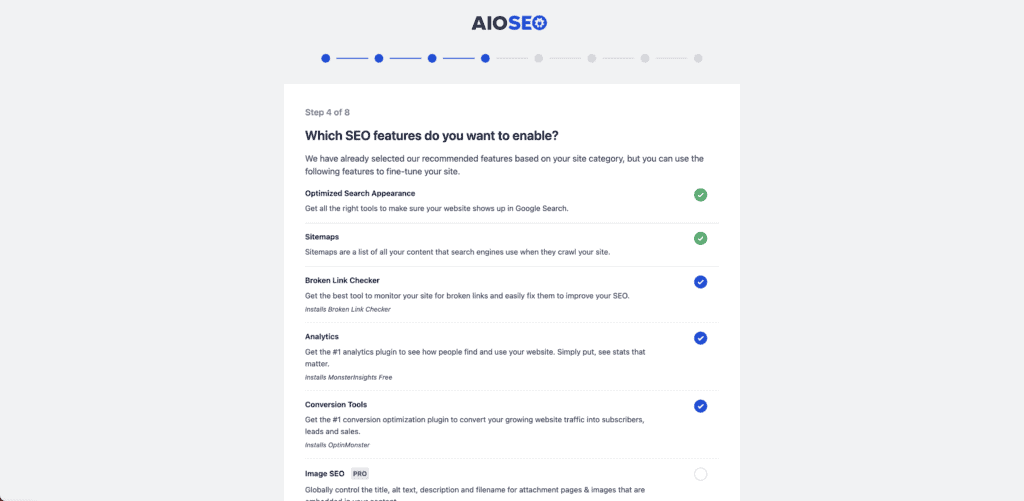 Select features to enable