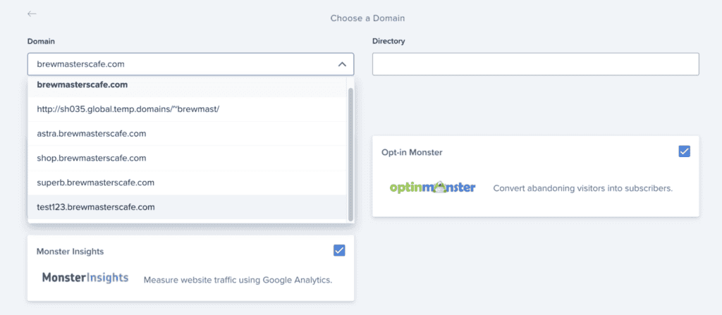 Select subdomain bluehost