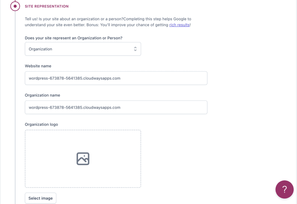 Site representation info for Yoast