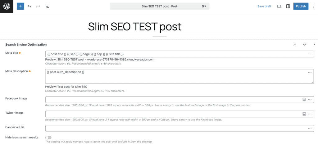 Slim SEO test post