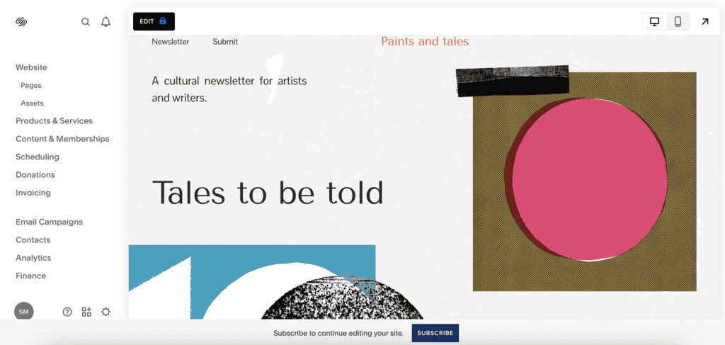 Squarespace editor