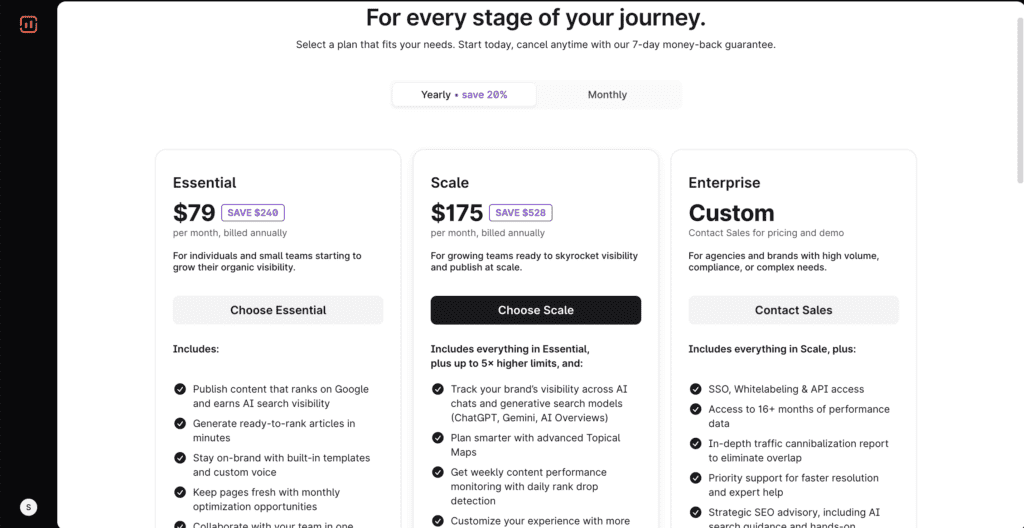Surfer SEO pricing page