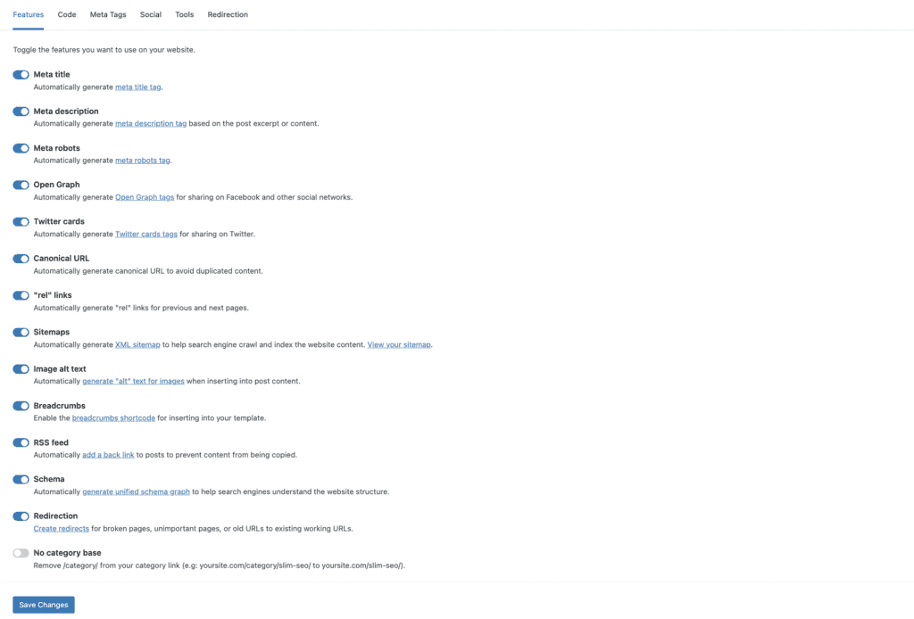 Toggle for features