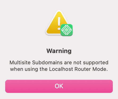 Warning about subdomain in Local