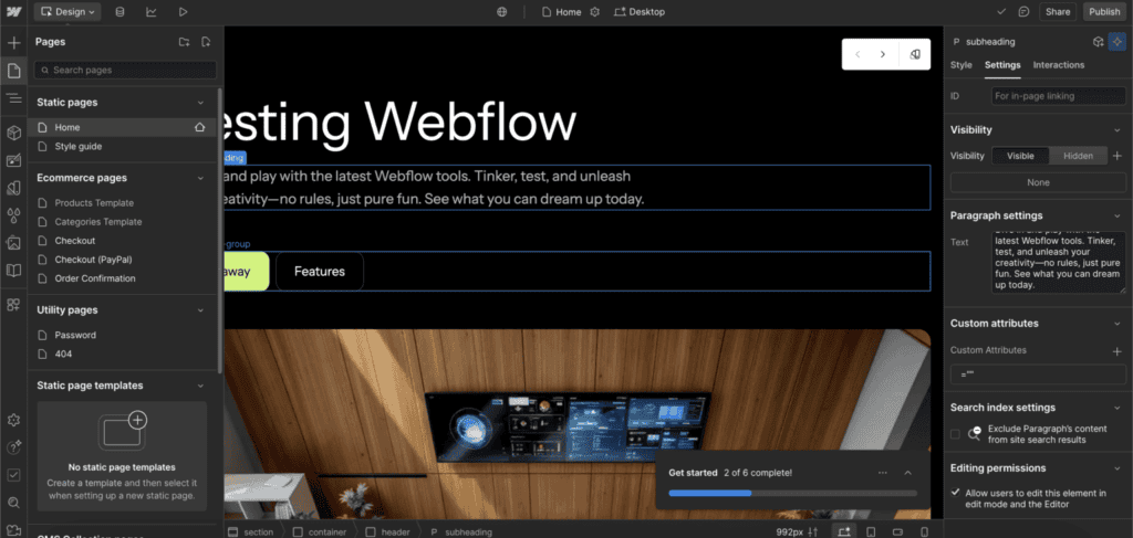 Webflow interface